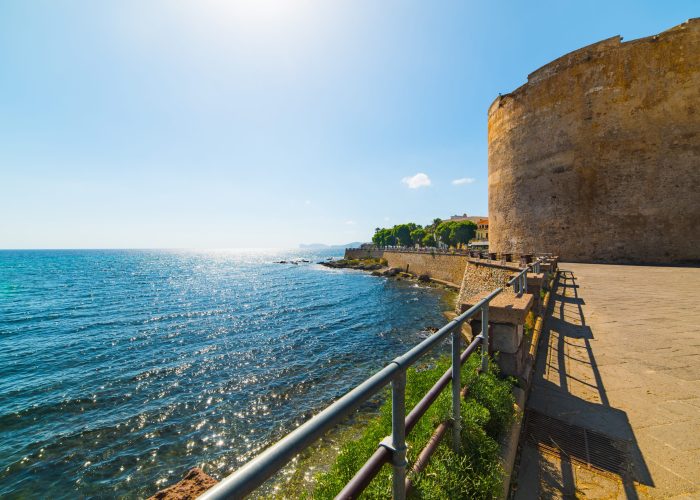 historic tower in Alghero seafront, Sardinia